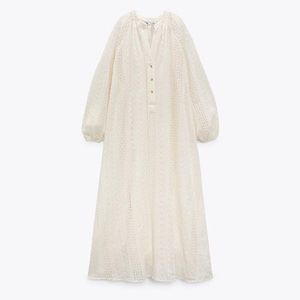 ZARA Midi Dress With Cutwork Embroidery